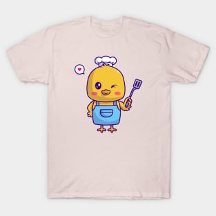 Cute Chef Chick Holding Spatula Cartoon T-Shirt